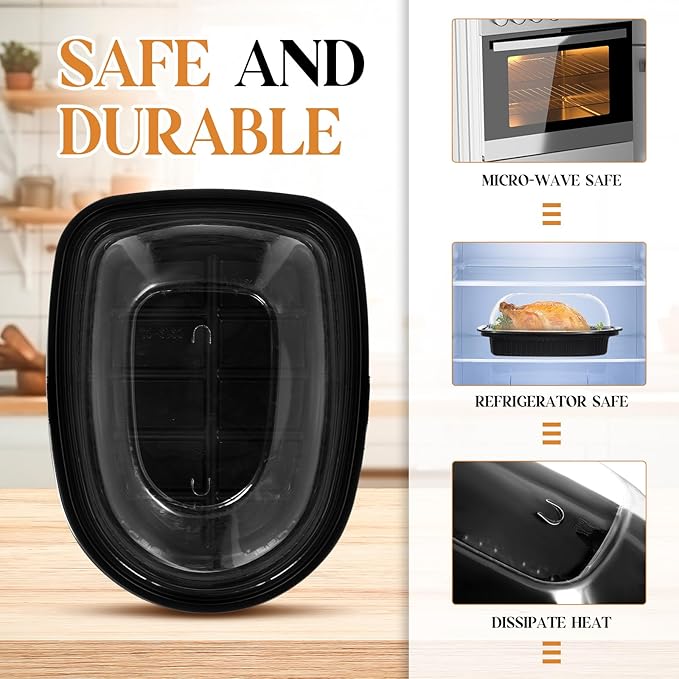 Hushee 20 Pack Large Rotisserie Chicken Roaster Container with Lids Black Plastic Chicken Food Storage Container Carrier Without Handle Rectangular Take out Reusable Storage High Dome Clear Lid