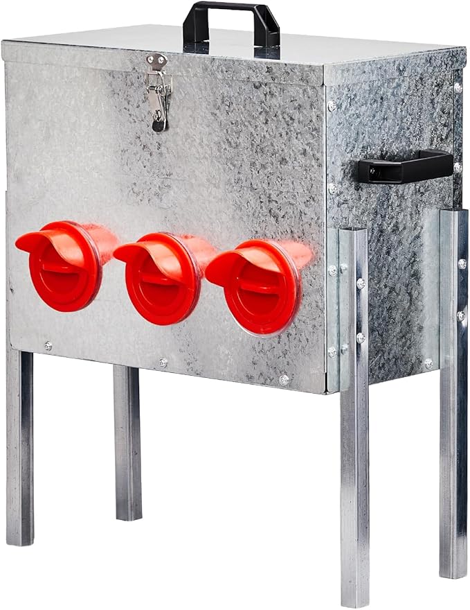 Large Capacity Automatic Poultry Feeder, 6 Ports Feed Up to 20 Hens, Rodent-Proof Galvanized Metal with Lid & Legs, Refill Weekly, Easy Clean, Durable Outdoor Use