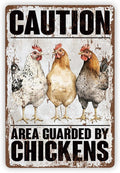 Rustic Vintage Metal Tin Signs, Caution Area Guarded By Chickens Metal Sign, Vintage Retro Rustic Patio Home Décor, Farmhouse Shop Sign, Chicken Lover Gift, Housewarming Gift, 11.8 * 7.9Inch