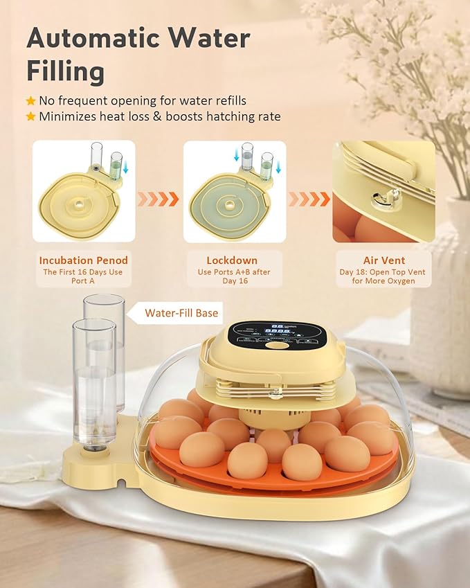 18-33 Egg Incubator for Hatching Eggs, Automatic Egg Turning, Egg Candler, Temperature/Humidity Control, Incubator for Hatching Chicken, Quail, Duck Eggs, 360° Clear View for Home, Classroom, Farm