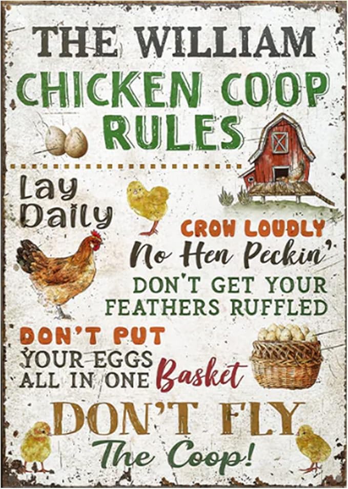 Personalized Classic Metal Chicken Coop Rules Sign, Custom Farm Sign for Chicken Family