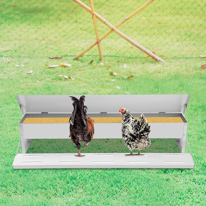 Automatic Chicken Feeder with Treads - Treadle Chicken Feeder, 22 lb. Large Capacity Poultry Tank, Theft Proof for Hens/Ducks, Easy to Clean and Fill