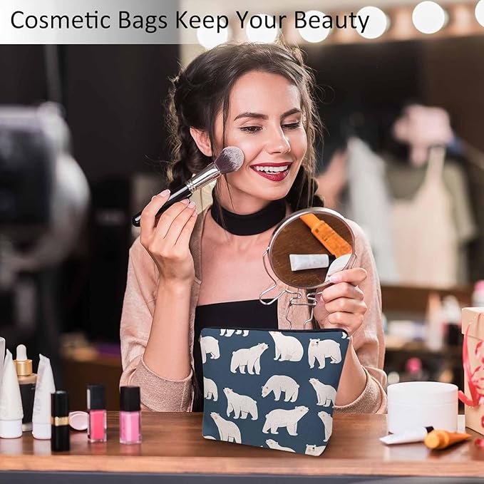 Polar Bear Makeup Bag For Women, Adorable Cosmetic Bag Makeup Bags, Cute Arctic Polar Bear Zipper Bag Travel Bags Toiletry Organizers Pouch Bags Washing Bags For Gym Bathroom