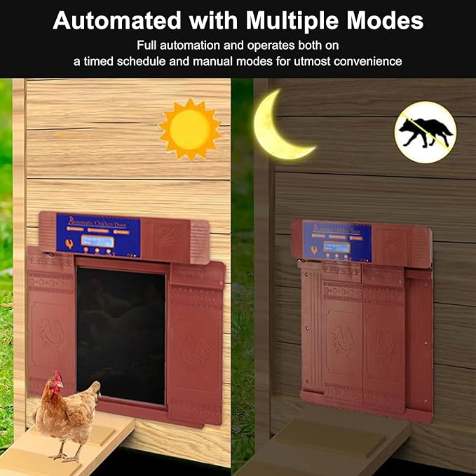Automatic Chicken Coop Door, Lightweight Durable Rust with Timer and Infrared Anti Pinch Sensor, for Chickens Ducks Geese Poultry Safety (Bronze)