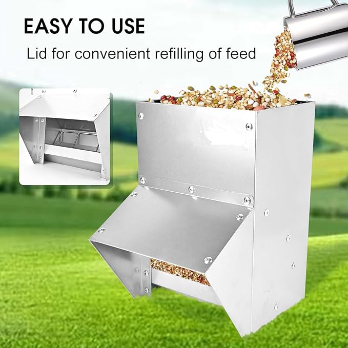 shengyi 11.5-55lbs Galvanized Chicken Feeder - Rat Proof Poultry Feeder with Lid Weatherproof Outdoor Coop Food Dispenser (11.5lbs 8.3x6.3x12.9in)