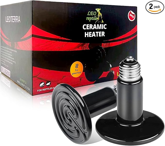 Leoterra 100W Ceramic Heat Emitter, Reptile Heat Lamp Bulb for 40-75 Gallons Bearded Dragon Tank & Turtle Terrarium, All-Purpose No-Light Night Heating for Lizards, Snakes, Chameleons (2-Pack)