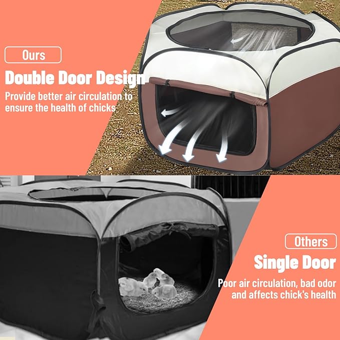 Chicken Brooder Box for Chick Starter Kit - 2026 Upgrade Double Door Chicks Brooder Pen/Chickens Playpen/Chick Tent Baby Chickens Supplies Up to 15 Baby Chicks,Duck,Quail