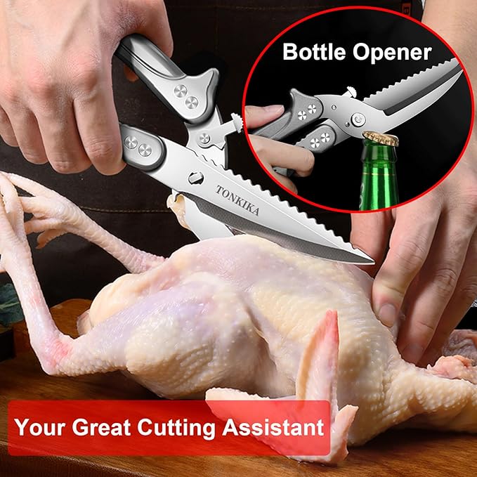 Heavy Duty Stainless Steel Kitchen Scissors that Come Apart, Poultry Shears Heavy Duty Professional, Spring-Loaded Kitchen Shears All Purpose for Food,Chicken, Fish,turkeys,10.2-Inch,Gray