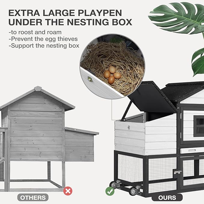 Chicken Coop Expandable Chicken House for Outdoor with Wheels Nesting Box, Leakproof Pull-on Tray, and UV-Resistant Roof Panel - White