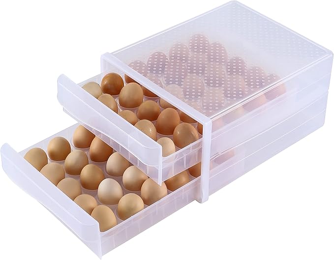 Cq acrylic Egg Container for Refrigerator,2 Tier Holder for Refrigerator organization,Clear Stackable Egg Dispenser, Plastic Egg Storage Bins for Fridge Organizers and Storage