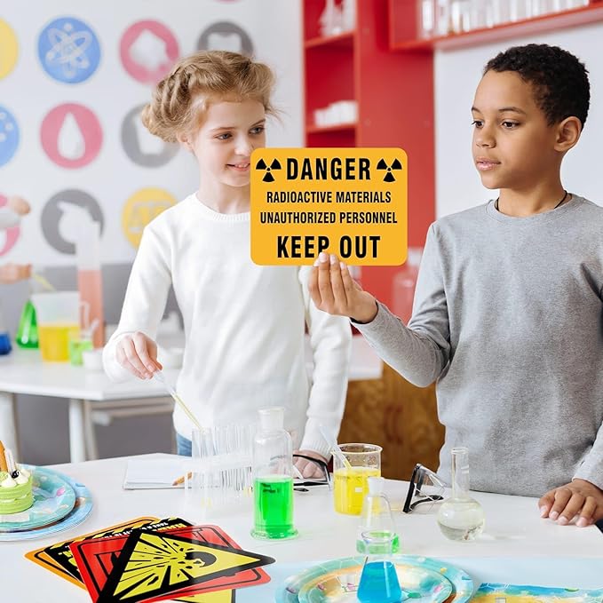 WERNNSAI Science Party Decorations - 9PCS Science Birthday Party Decorations for Boys Girls Chemistry Theme Birthday Party Mad Scientist Sign for Science Classroom Funny Laboratory Sign Decor on Door