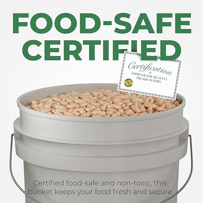 5-Gallon Grey Bucket Pail Container with Lid | Metal Handles with Plastic Grip for Easy Carrying | Multi-Use | Easy Stack and Store | Heavy-Duty Extra Durable | Food Grade | BPA Free - 1 Pack