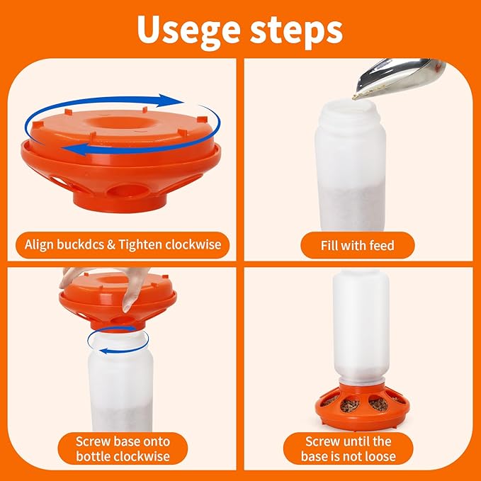 Chicken Feeder and Waterer Kit, 1L Feeder and 1.5L Waterer with 3 Heights Adjustable Legs,Poultry Feeder and Hanging Drinker No Spill/Waste for Chicken Coop, Ducks, Birds