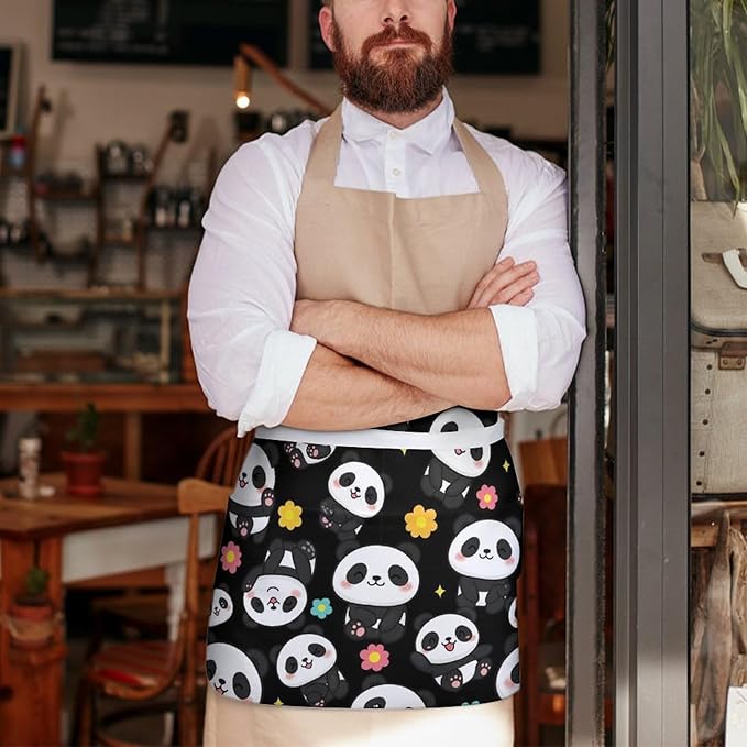 Unisex Apron for Cooking Server Waitress Half Waist Apron with 3 Pockets