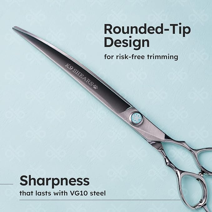 8” Curved Dog Grooming Scissors｜VG10 Japanese Steel Professional Pet Grooming Shears for Cats & Dogs｜Face, Paws, Ears & Tail Precision Trimming｜Lightweight Ergonomic Handcrafted Design｜K9 Shears