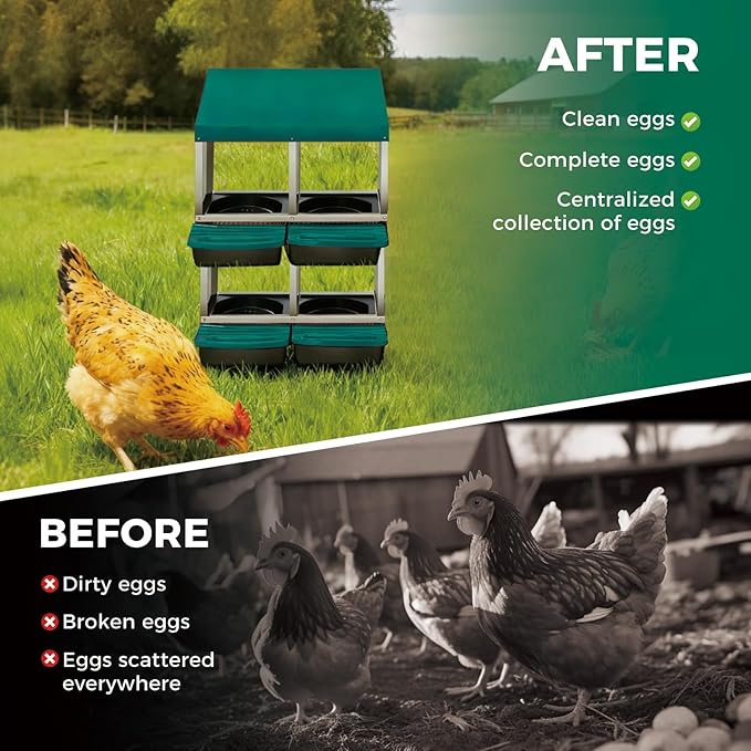 Chicken Nesting Boxes, Metal Rollaway Chicken Nest Box with Rollout Egg Collection, Removable Tray & Nesting Pads, Egg Laying Box for Chicken Coop Hens, Wall Mount or Standing, 3 Compartments 2 Layer