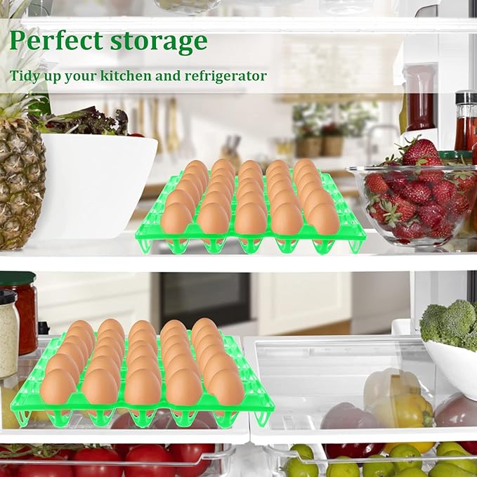 6-Pack Plastic Egg Tray Egg Crates 30-Egg Flats for Home Chicken Farmers, Stackable Egg Cartons Hold Multiple Eggs, Great for Storing, Sorting, and Shipping Eggs, Durable and Reusable (Green)