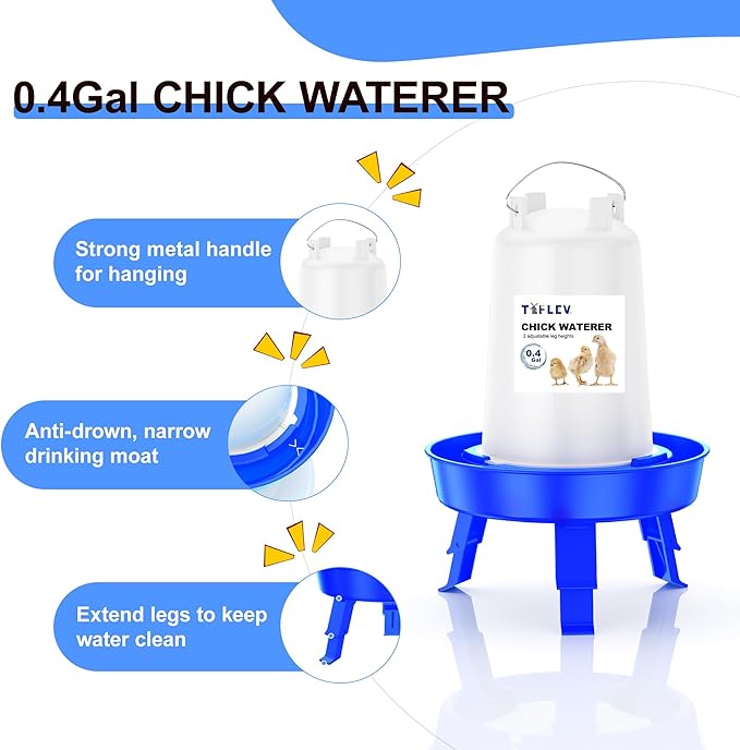 Baby Chick Feeder and Waterer Set with Adjustable Height, Scoop, Anti-Drown Poultry Waterer for Raising Chicks in Brooder (0.8 Gal Chick Feeder & 0.4 Gal Chick Waterer, Blue)