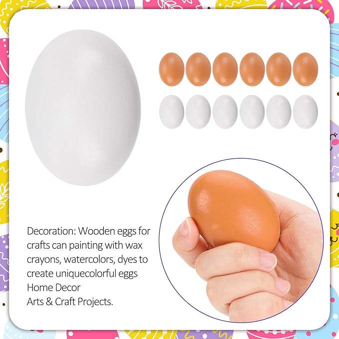 YunKo Wooden Fake Nest Eggs Brown White Easter Eggs for Craft Home Decor Get hens to Lay Eggs 12