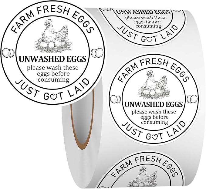 Louise Maelys 2Inch Eggs Stickers 500Pcs Farm Fresh Egg Stickers,Unwashed Eggs Labels Perfect for Small Businesses and Farm Farmers Markets