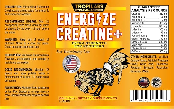 FARMALAB Ener-Gize Energy Booster for Rooster Natural Multivitamin - Liquid 60 MLL