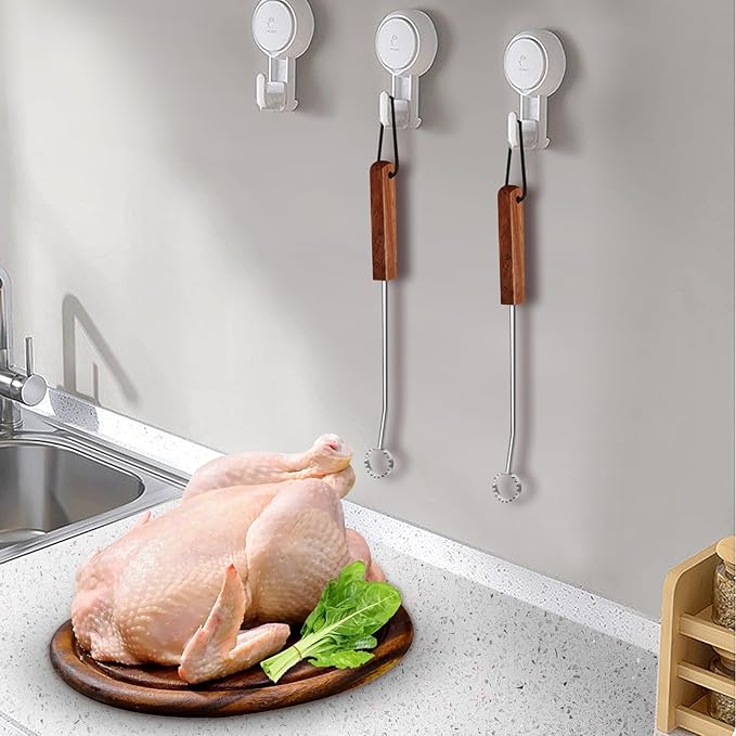 Lung Scraper of Chicken Processing Equipment, Easily Removes Poultry Lungs, Acacia Wood Handle, Chicken Butchering Equipment That Efficient Gutting Tool for Turkey, Chicken