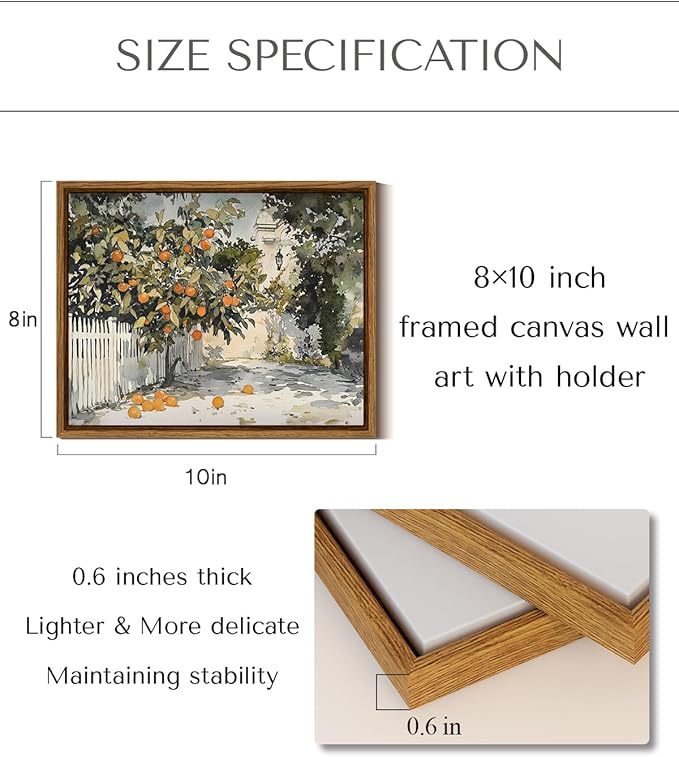 InSimSea Framed Canvas Wall Art Vintage Decor Country Orange Trees Earthy Room Decor Aesthetic Oil Painting Wall Picture Farmhouse Prints Artwork for Kitchen Living Room Bedroom Bathroom Rustic 8x10in