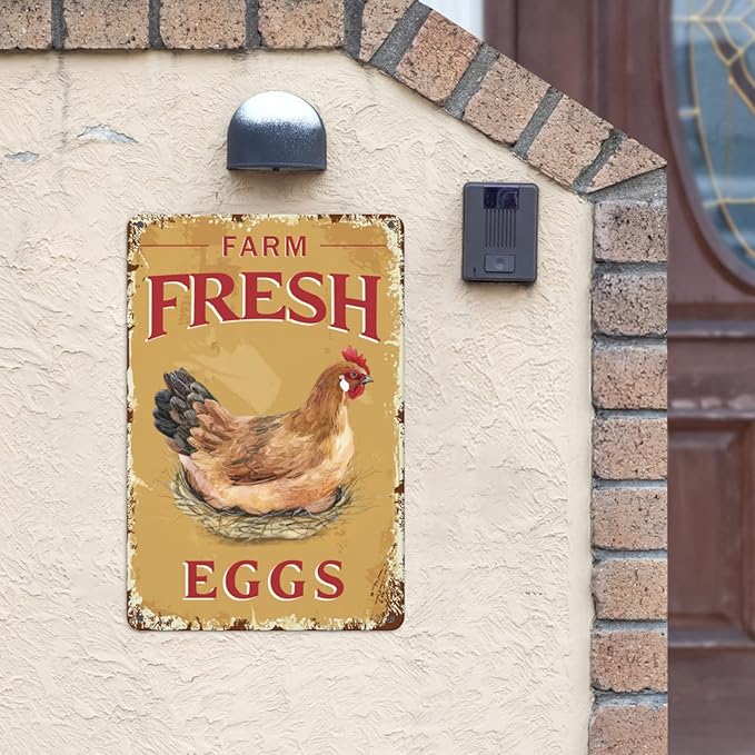 Chicken Signs for Coop - Metal Decor Bundle 6 Pieces Funny Garden Office Craft Room Living Room Wall Art Hanging for Backyard Man Cave 8x12inch