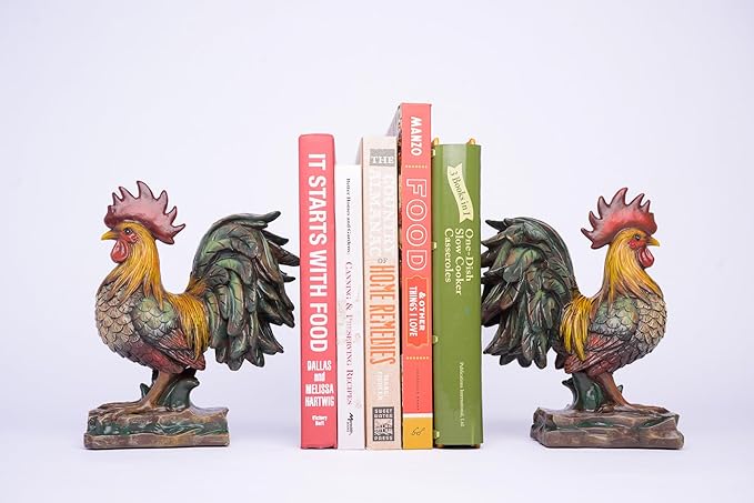 Farmhouse Decor, Decorative Roosters, Bookends, 2 Piece Set, Handcrafted, Chicken Lover Best Gift, Made in USA