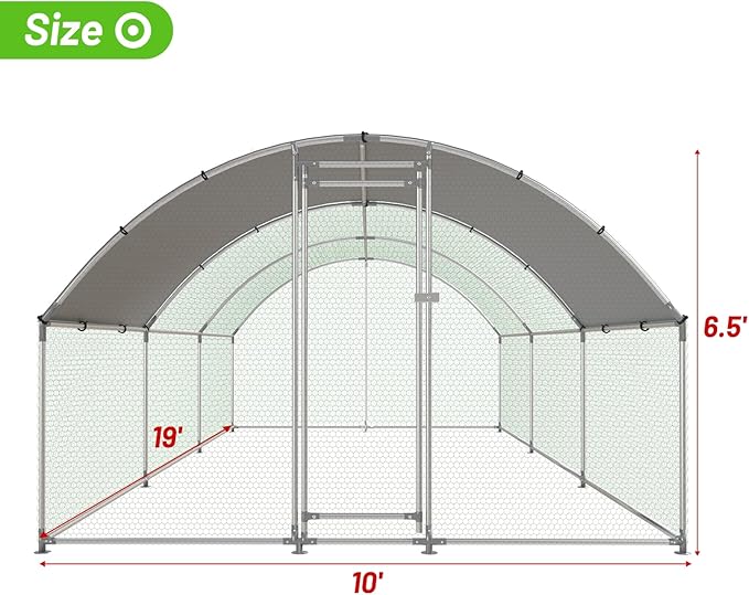 Large Metal Chicken Coop Walk-in Poultry Cage with Water-Resident and Anti-UV Cover Duck Rabbit Cat House Outdoor Chicken Run Pen with Round Roof
