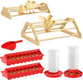 Pawaboo 7-in-1 Chicken Brooder Box for Chick Starter Kit, Includes Chicks Perches, Chicken Feeders, Chick Waterers, Chickens Feeding Spoon, Chicks Supplies (Brooder Set), Red + Wood Color