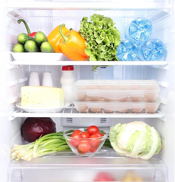 Egg Storage for Refrigerator, Egg Holder for Fridge with Lid, Stackable Egg Storage with Safety Buckle (2)