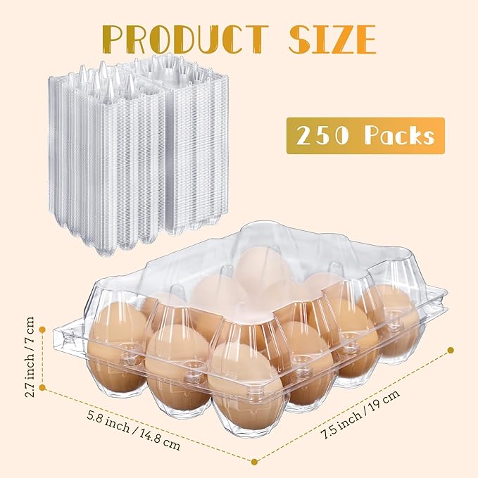 Zubebe 250 Pcs Plastic Egg Cartons Clear Egg Cartons Bulk Blank Tray for Chicken Farm Business Market Home Refrigerator Storage
