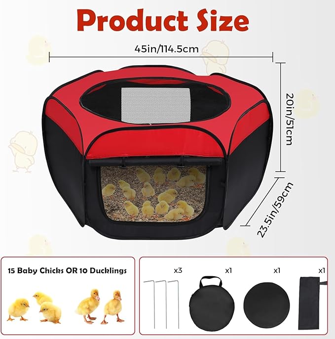 Chicken Brooder Box Double Door Playpen, Baby Chick Duck Quail Starter Kit, 15 Bird Capacity