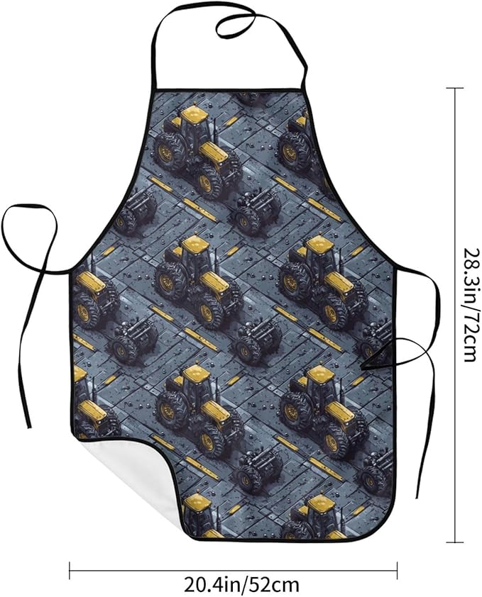Chef Aprons for Men and Women - Classic Yellow Tractor Print Oil-Resistant Bib Aprons for Cooking or Kitchen BBQ Grilling