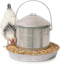 Plexon 17.6 Lb Stainless Steel Hanging Chicken Feeder no Waste Food-Grade Large - Turkey Duck Poultry Feeder for Chicken Metal - Heavy Duty Reliable Long-Lasting with Handle