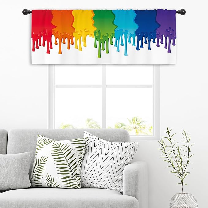 Miyotaa Colorful Rainbow Graffiti Kitchen Curtain Valance 54W x 18H Rod Pocket Splash Oil Painting Art Window Treatment for Living Room Bedroom Bathroom