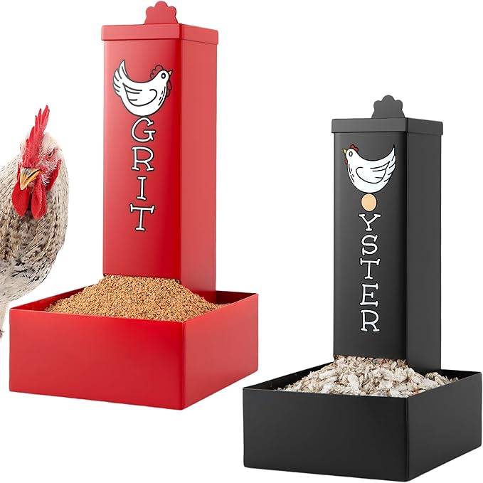 Metal Chicken Grit Feeder and Oyster Shell Feeder Combo, Hanging Gravity Poultry Feeders with Drain Holes, 4.5lb Capacity, Coop Accessories Supplies for Chickens, Ducks, Geese