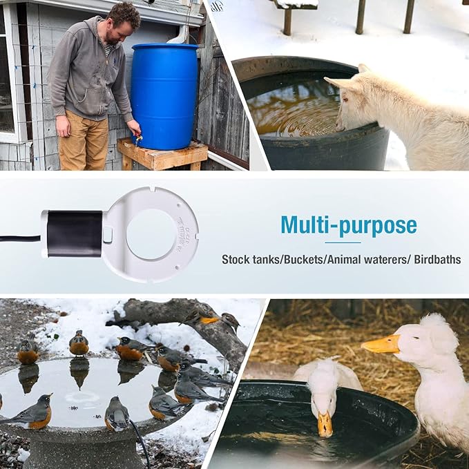 250W Chicken Waterer Heater, Aluminum Utility De-Icer for Farm & Livestock, Non-Conductive and Anti-Rust Heated Chicken Waterer, Bird Bath Heater Livestock Water Heater for Multiple Using