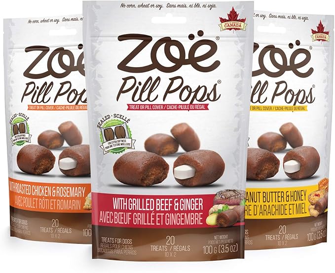 Zoe Zoë Pill Pops for Dogs, Healthy Dog Treats, All Natural Dog Treats to Hide Medication, Grilled Beef with Ginger Recipe, 3.5 oz