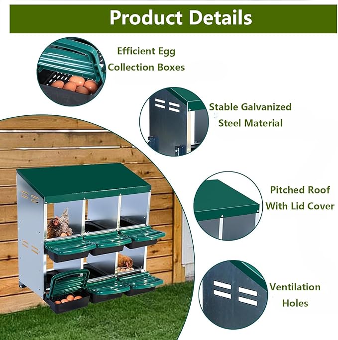 Chicken Nesting Box, 2-Tier Chicken Laying Boxes for Hens, 10 Hole Nesting Boxes for Chickens, Roll Away Nest Box for Laying Eggs, Roll Out, Easy Egg Collection (Green, 10-Holes Without Legs)