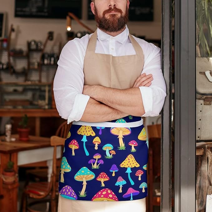 Unisex Apron for Cooking Server Waitress Half Waist Apron with 3 Pockets