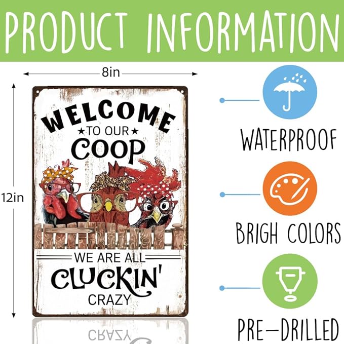 Welcome to Our Coop Funny Chicken Sign Chicken Coop Sign Chicken Decor, Farm Signs for Home Kitchen Outdoor Farmyard, Chicken Decor for Country Cottage, Chicken Lover Sign for Chicken Lover