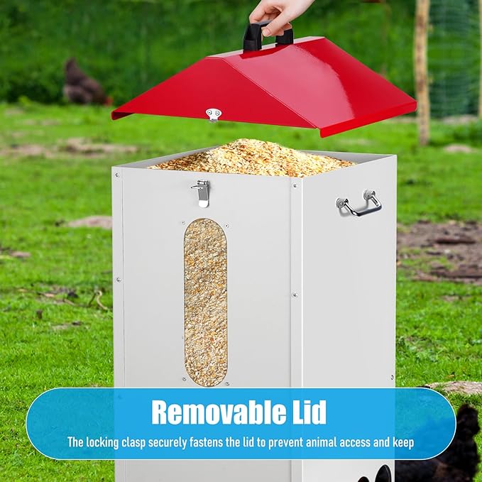 70-80lbs Large Automatic Chicken Feeder with16 Feeding Ports Gravity Poultry Feeder with Viewing Window, No Waste Chicken Feeder for Duck Geese Turkey