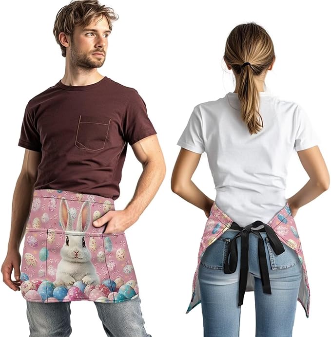 Waist Apron with 3 Pockets Waterproof 13 Inch Short Half Waist Aprons Women Men Server Aprons Waitress Waiter Apron