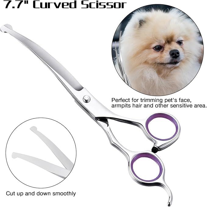 Professional Dog Grooming Scissors with Safety Round Tips, 5 in 1 Dog Grooming Scissors Kit, 4CR Stainless Steel Professional Pet Shears for Dog, Sharp and Durable, Blue