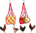 Hanging Poultry Feeder Net 2pcs - Chicken Veggies Bag, Chicken Toy for Coops, Hanging Vegetable Bag, Enrichment Toy for Hens Ducks Coops (Red)