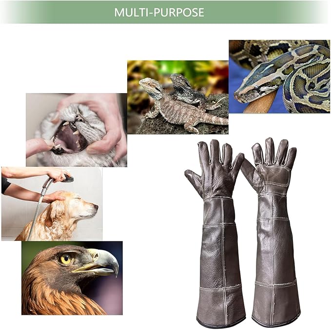Animal Handling Gloves Bite Resistant, 60cm/ 23.6in Bite Proof Glove for Gardening, Grabbing Cat/Dog/Bird/Snake/Lizard/Falcon/Reptile, Anti-Bite Work Gloves (Upgrade, Deep Color)