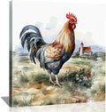 Framed Chicken Wall Art 16x16 Inch Rooster on Flower Stand Canvas Print Farmhouse Country Style Artwork for Kitchen Living Room Rustic Home Wall Decor (Rooster and farmhouse, 24L×24W)