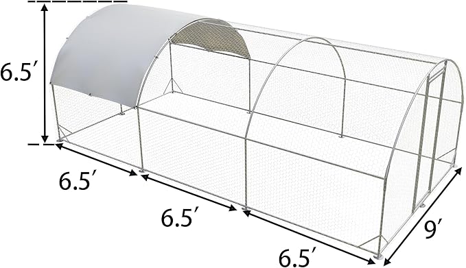 Large Metal Chicken Coop,Outdoor Chicken Coop Run Chicken Shelter with Water-Resident and Anti-UV Cover,Dome Roof Walk-in Poultry Cage Duck Rabbit House for Outside,Backyard and Farm, 19.5'x9'x6.5'
